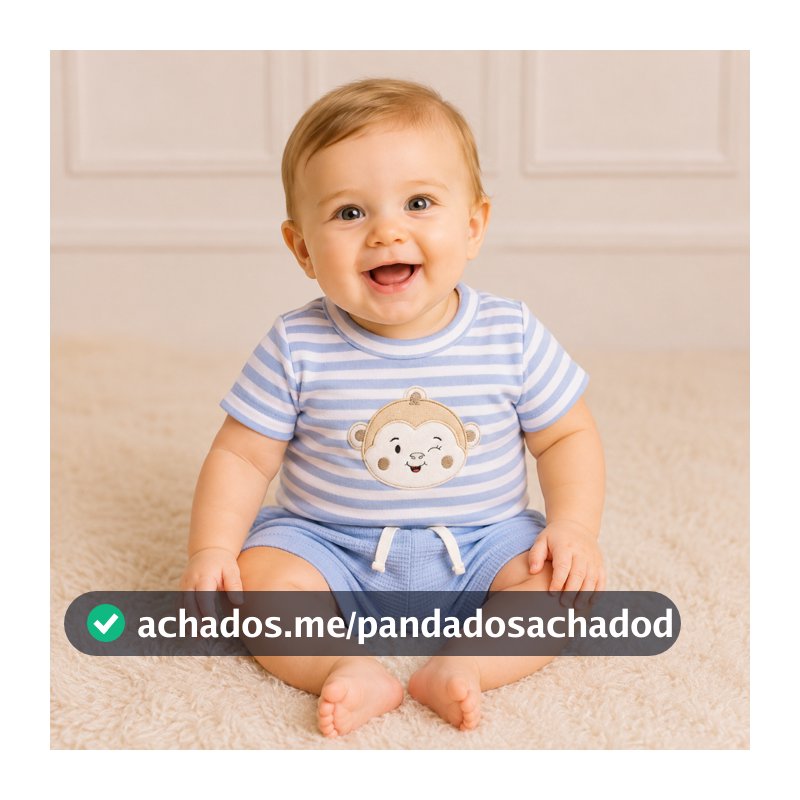 Conjunto 2 Peças Bebê Menino Camiseta Listrada + Shorts de Malha Trabalhada Bolso e Cordão