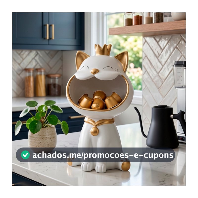 Enfeite Decorativo Gato Porta-Doces Vaso de Cerâmica Baleiro Bomboniere Festa Presente Mesa Infantil