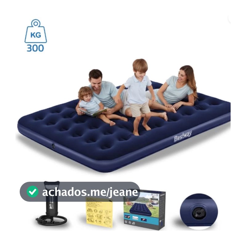 Colchão Inflável Casal Suporta 300kg ou Solteiro Suporta 150kg Camping + Bomba de Ar Manual Bestway