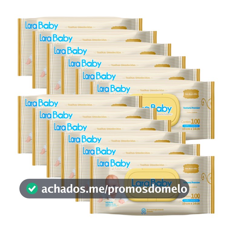 Kit C/12 Lenço Umedecido Lara Baby Premium 100 Unidades Total 1200