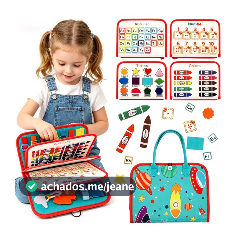 Busy Board Montessori Brinquedo de Atividades para Crianças com Botão Zíper e Fivela