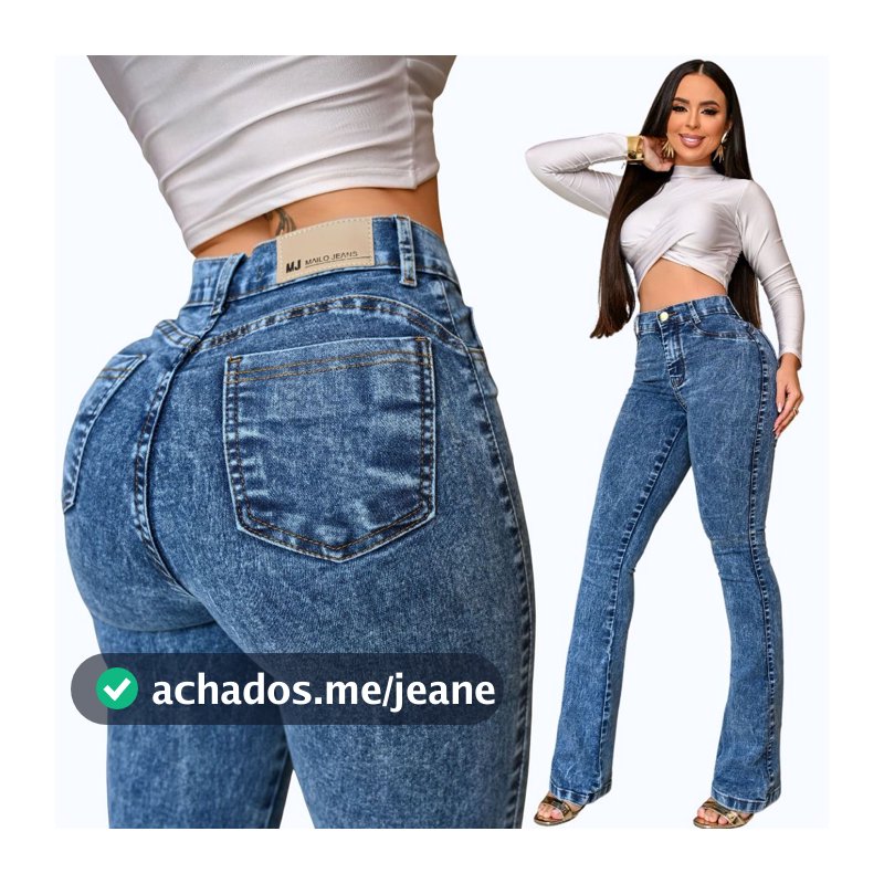 Calça Flare Marmorizada Jeans Feminina Cós Alto Empina Bumbum Com Lycra Elastano
