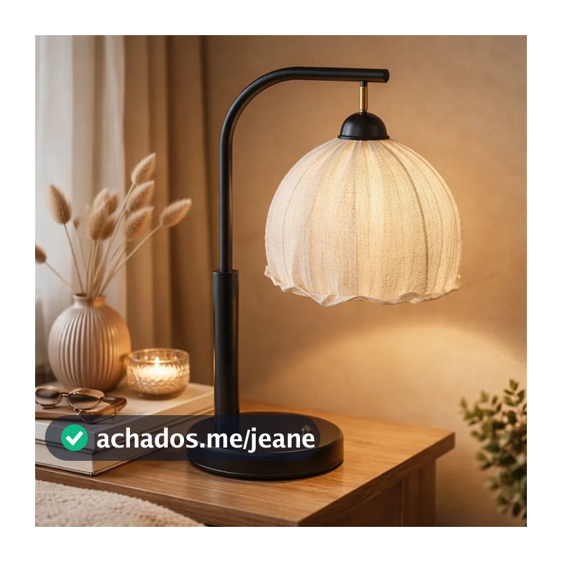Luminária De Mesa Abajur Com Cúpula De Tecido 3 Cores Luz