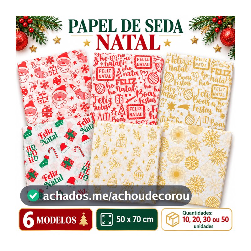 Natal Papel de seda estampado 50x70cm PROMOÇÃO