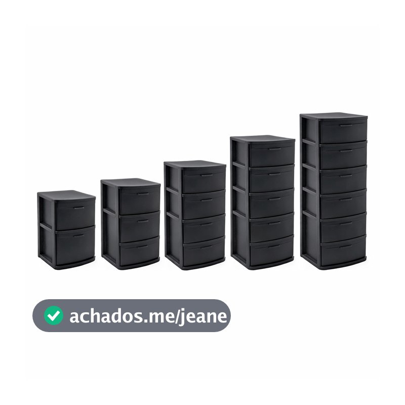 Gaveteiro Modular Empilhável 2/3/4/5/6 Gavetas Organizador Plastico Multiuso Vertical Compacto Preto