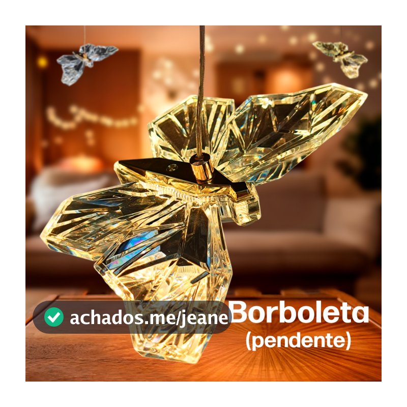 Luminária Pendente Borboleta Lustre Cristal de Teto Design Moderno Luz Led Decoração Premium Dourado