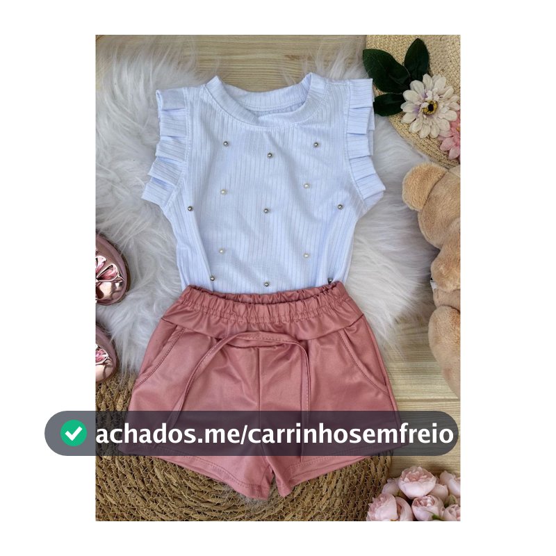 Conjunto Infantil Menina Shorts Couro Cirre e Blusa Feminina Regata infantil premium Luxo