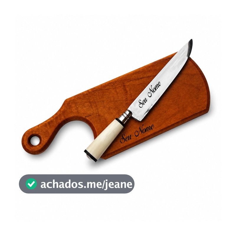 Kit Churrasco Personalizado Conjunto Faca 8 Polegadas e Tábua Artesanal Madeira Nobre Muiracatiara