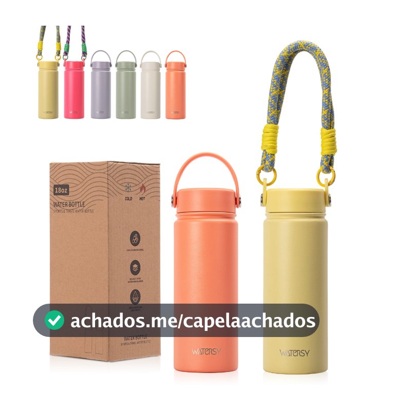 Garrafa Térmica WATERSY 532ml Aço Inoxidável, Quente/Frio por Horas, p/ Academia e Viagem