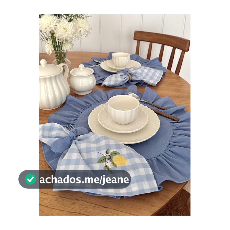 Kit Jogo americano Azul Redondo Babadinho Coleção Limão ( 2 Lugares a mesa )