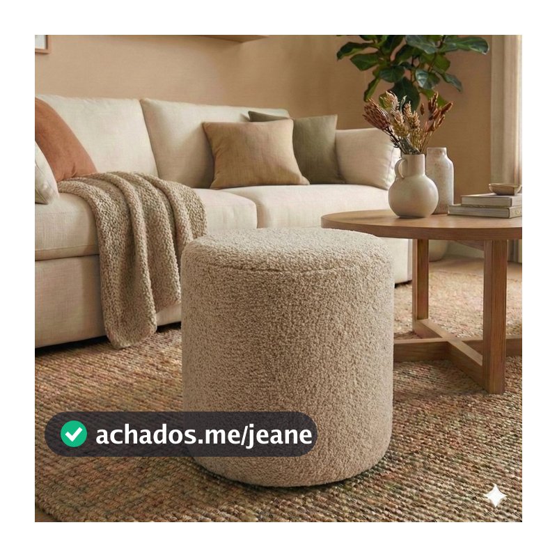 Puff Bouclé Redondo Banqueta Penteadeira Suporta 100kg Decorativo Sala Quarto Confortável