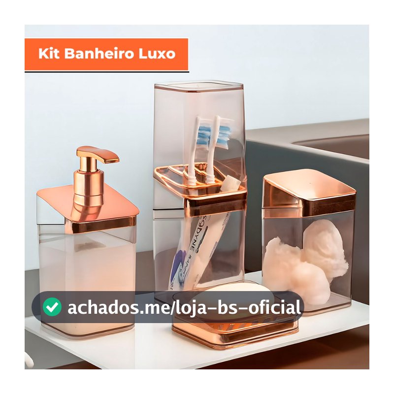 Kit Banheiro Luxo Lavabo Porta Sabonete Sabão Líquido Algodão Escova de Dentes Rose Gold