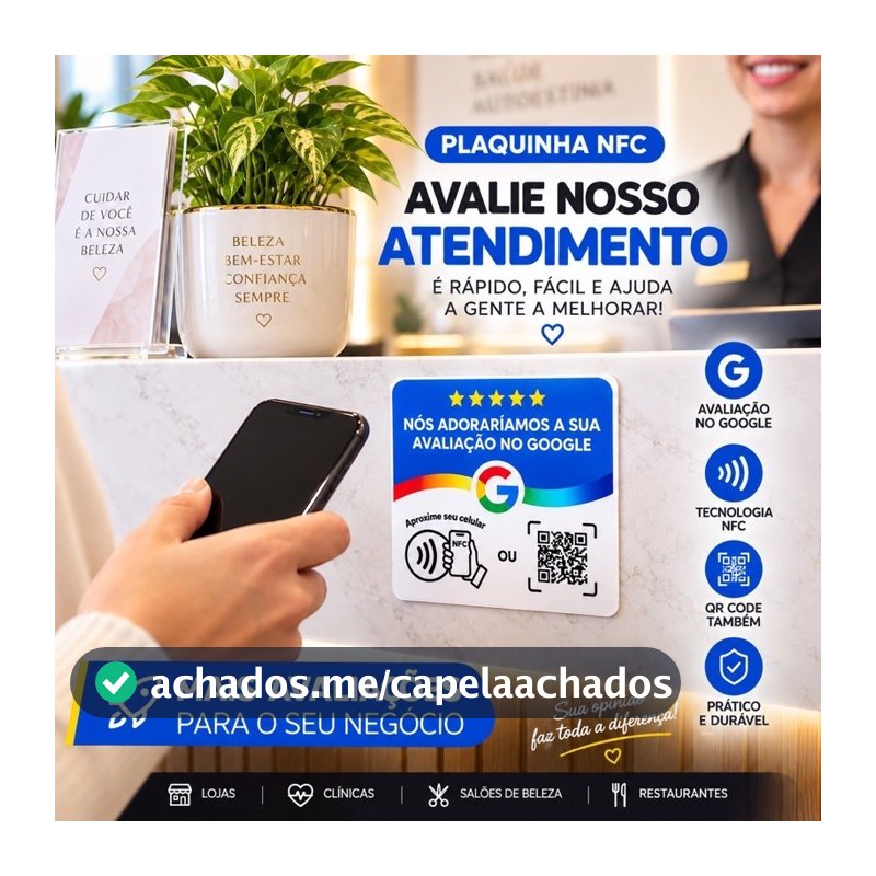 Kit 2 Placas NFC Aproxime e Avalie no Google 10x10cm para Parede 3D