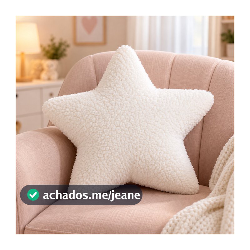 Almofada Estrela Sherpa Soft Fofinha Macia Decorativa Infantil Quarto Bebê