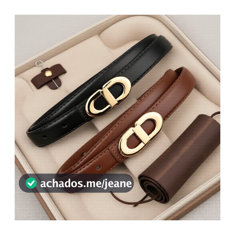 Cinto feminino de couro fino com fivela de pino e corrente, acessório multifuncional para vestido e jeans