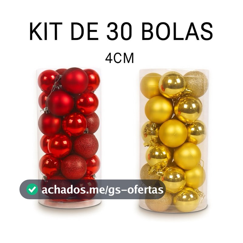 Kit 30 Bolas de Natal Medias 4cm Vermelho e Dourado – Enfeites Natalinos Bolinhas de Natal
