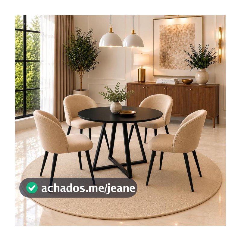 Mesa De Jantar Redonda 4 Lugares Moderna Pés Aço Tampo MDF Sala De Jantar Gourmet Estilo Industrial
