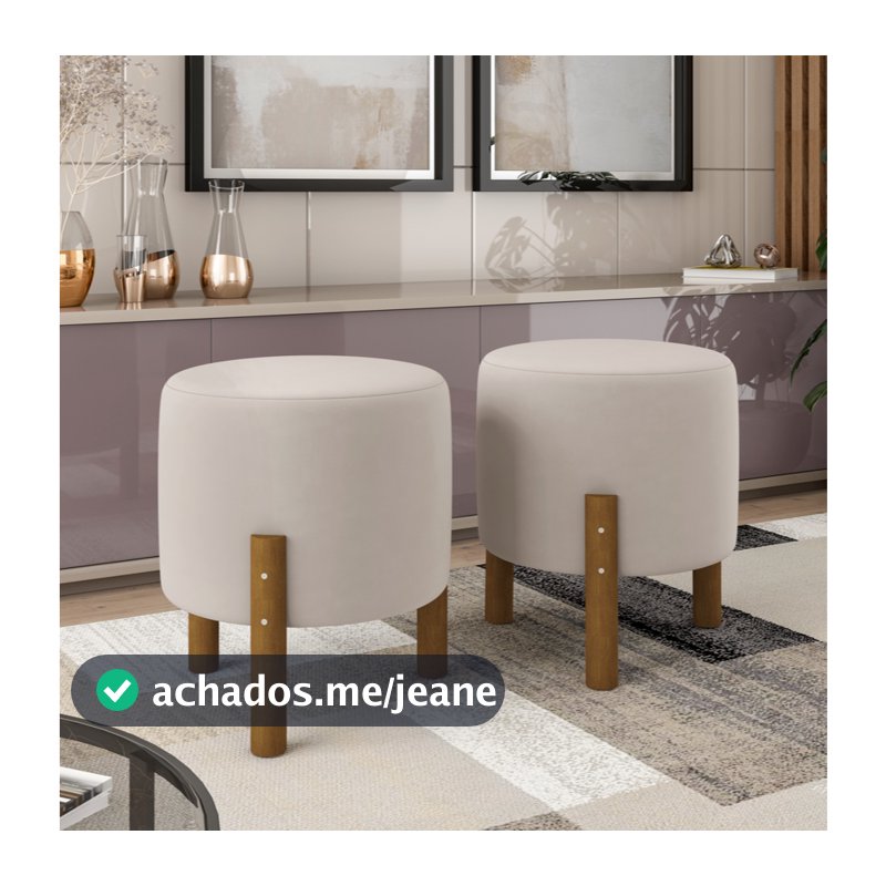 QUEIMA DE ESTOQUE Kit 2 Puff Banqueta Redondo Suede Decorativo Pés em Madeira - Cores