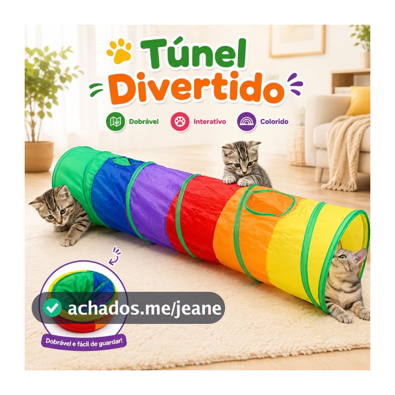 Túnel Labirinto Dobrável para Gatos Brinquedo Interativo Colorido em Poliéster com Alça para Transporte