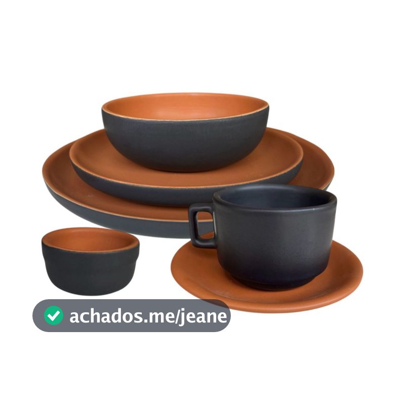 Aparelho de Jantar Rústico Preto com Terracota Cerâmica 24-36 Peças