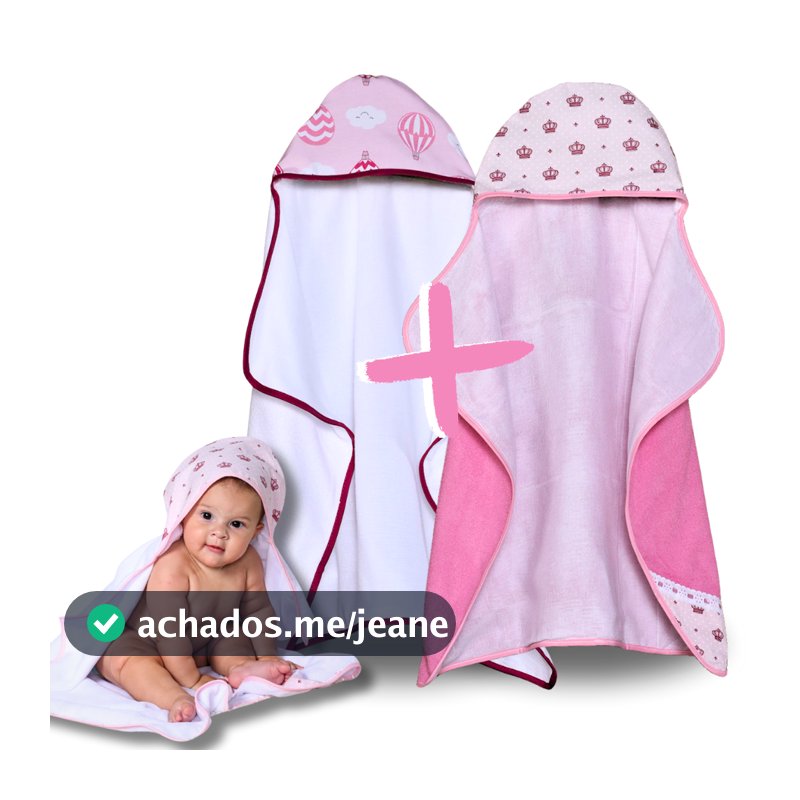 Toalha de Banho Bebê 2 Unidades Forrada com Fralda 100% Algodão Capuz Menino e Menina