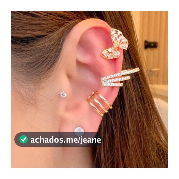 Kit Piercing Fake 3 Peças Cravejadas – Dourado e Prata | Sem Furo