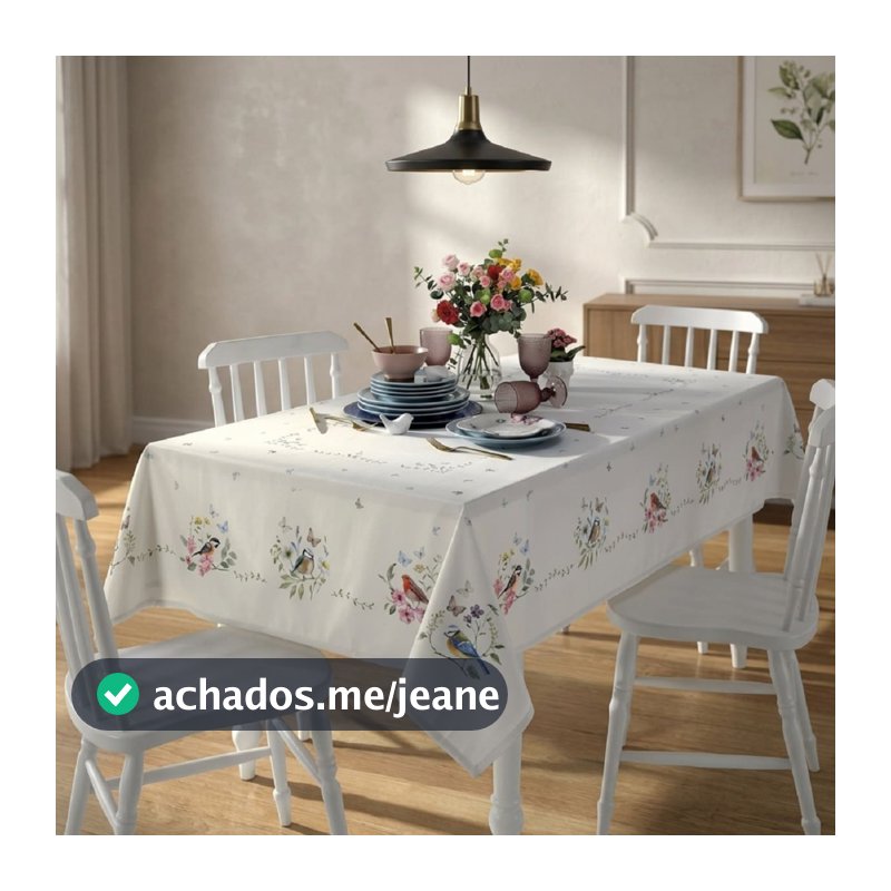 Toalha de Mesa Impermeavel Dohler Renova Jardim Pássaros Clean Limpa Fácil Repele agua Jantar