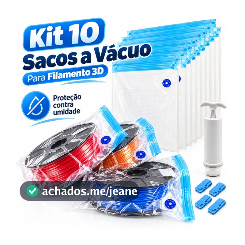 Kit Saco a Vácuo para Filamento 3D PLA PETG ABS - Antiumidade com Bomba Manual ou Automática