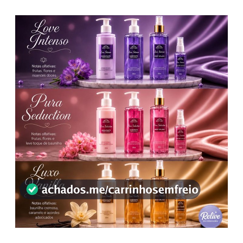Combo Completo MISS LARY 04 itens: Hidratante e Sabonete Corpo e Rosto Body Splash  Perfume Capilar