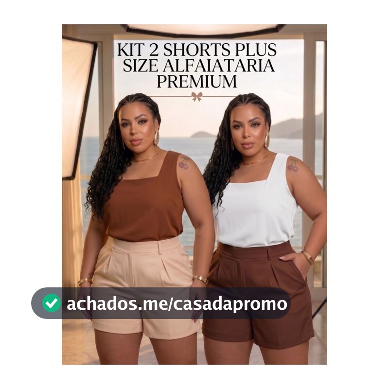 Kit 2 Shorts Feminino Plus Size Alfaiataria Confortável Cintura Alta Moda Verão