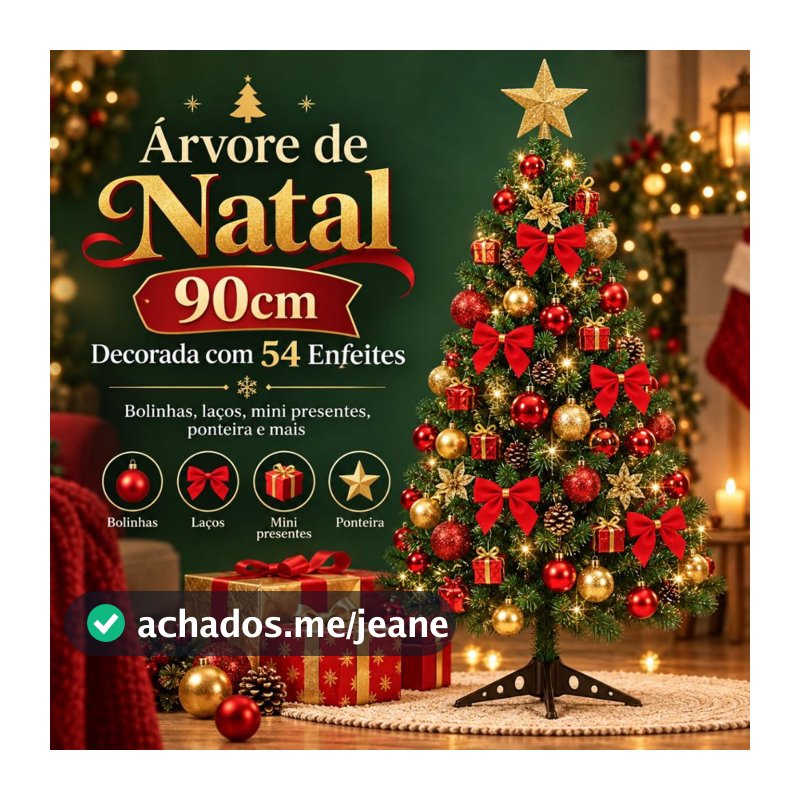 Árvore de Natal 90cm Decorada Completa 54 Enfeites Pisca
