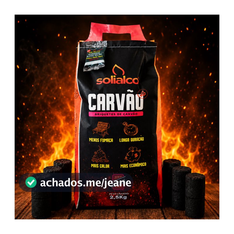 Carvão Briquete Eucalipto Vegetal Para Churrasco Menos Fumaça 2,5 Kg Ecológico