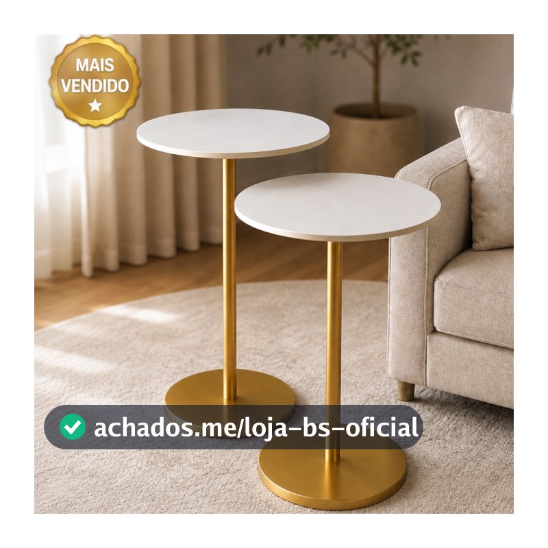 Kit 2 Mesas de Centro ou Laterais para Sala Sofá Mesa de Canto Redonda Moderna Quarto MDF e Ferro