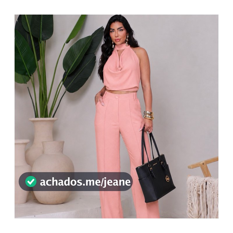 Conjunto Feminino Calça Pantalona Blusa Cropped Duna Premium Elegante Leve Confortávelo