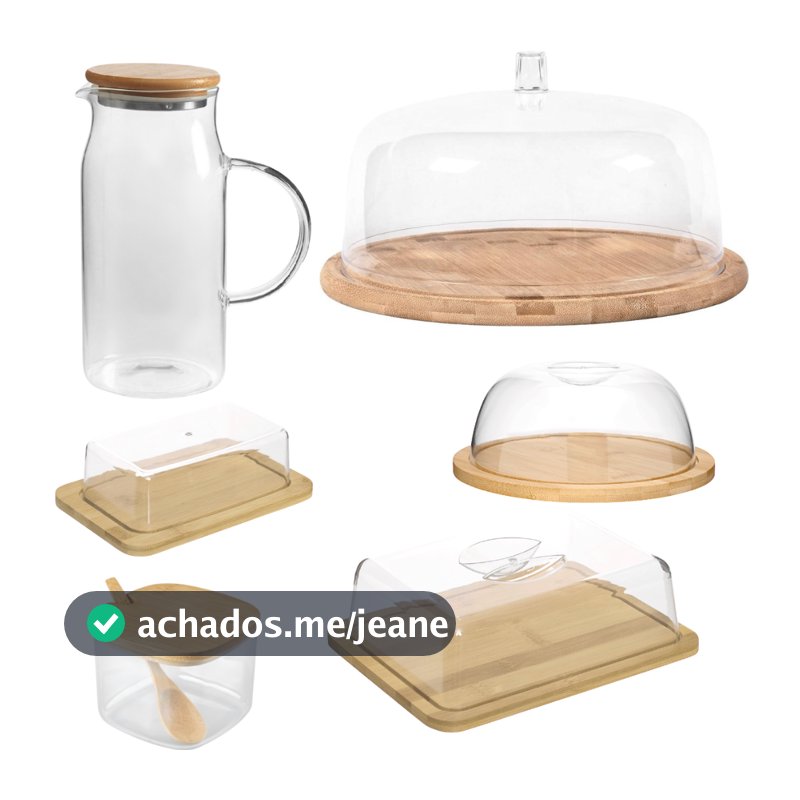 Kit Mesa Posta Bambu Café Da Manhã Porta Frios Queijeira Boleira Açucareiro Manteigueira