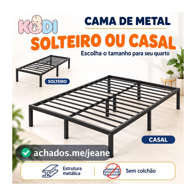 Base de Cama Casal de Metal Durável | Montagem Simples e Alta Resistência para Colchão Suporta Até 1350kg -O17