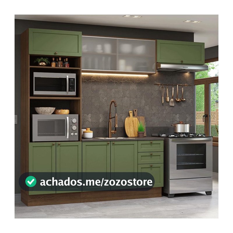 Armário de Cozinha Completa 270 cm Rustic/Verde Vik Madesa 03