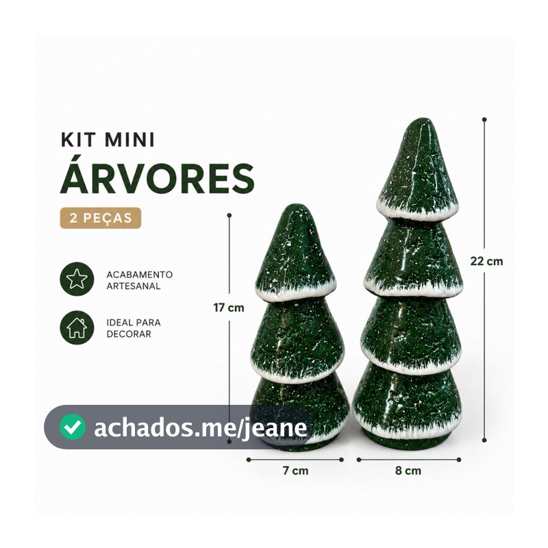 Kit 2 Pinheiros de Natal em Cerâmica Árvore Decorativa Enfeite de Mesa Decoração Natalina Natal Luxo