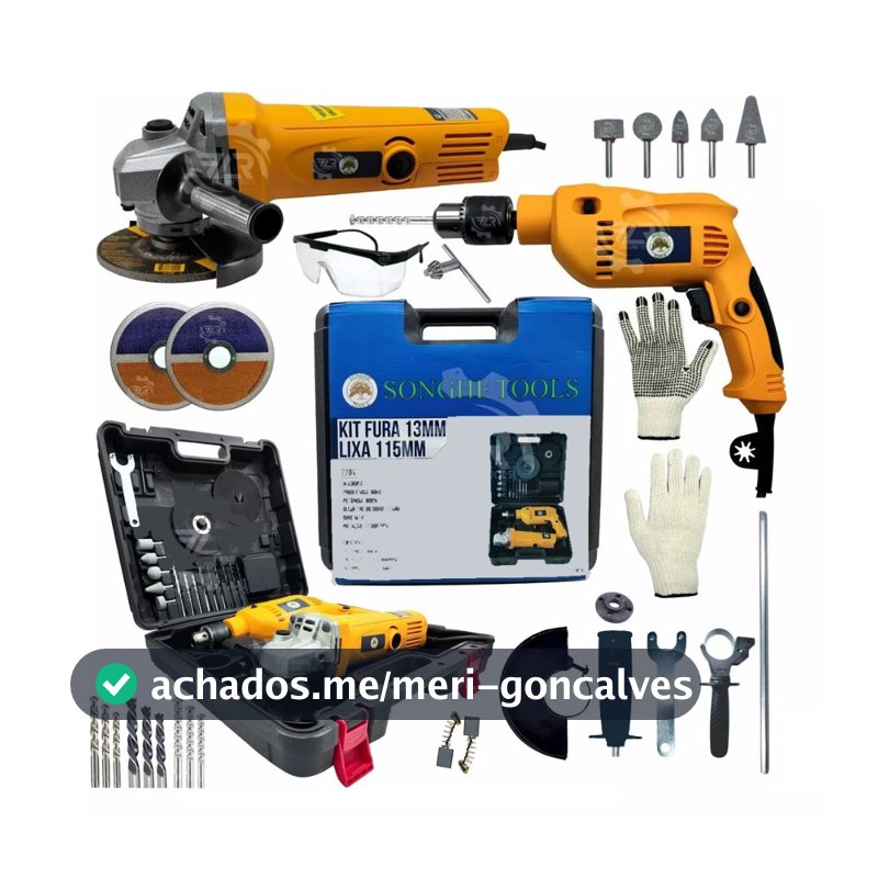 Kit Furadeira Parafusadeira 900w E Lixadeira Esmerilhadeira 900w Profissional Com 25 Peças E Maleta