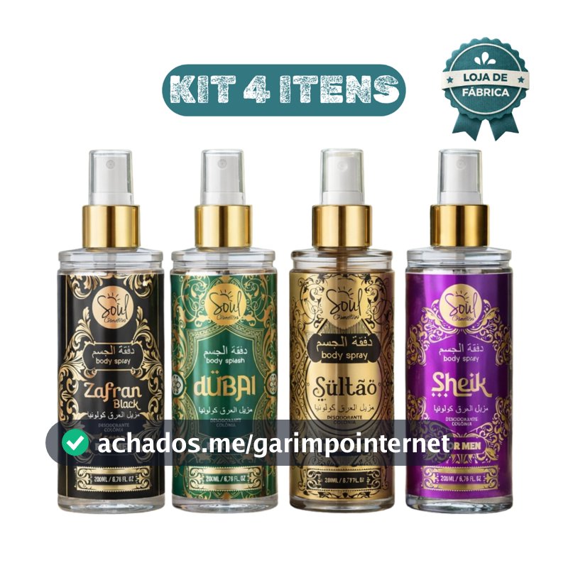 Kit 4 Body Splash Árabe Masculino Importado Zafran Black Dubai Sultão Sheik Perfumes