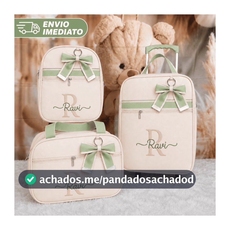 Kit Bolsa Maternidade Com Mala De Rodinha 3 Peças Personalizado Nom Nome Para Menino/ Menina