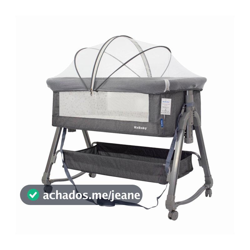 Berço Portátil Moises Co-bed Dobrável Com Abertura Lateral Balanço Mosquiteiro e Cesto até 9kg Cinza KaBaby