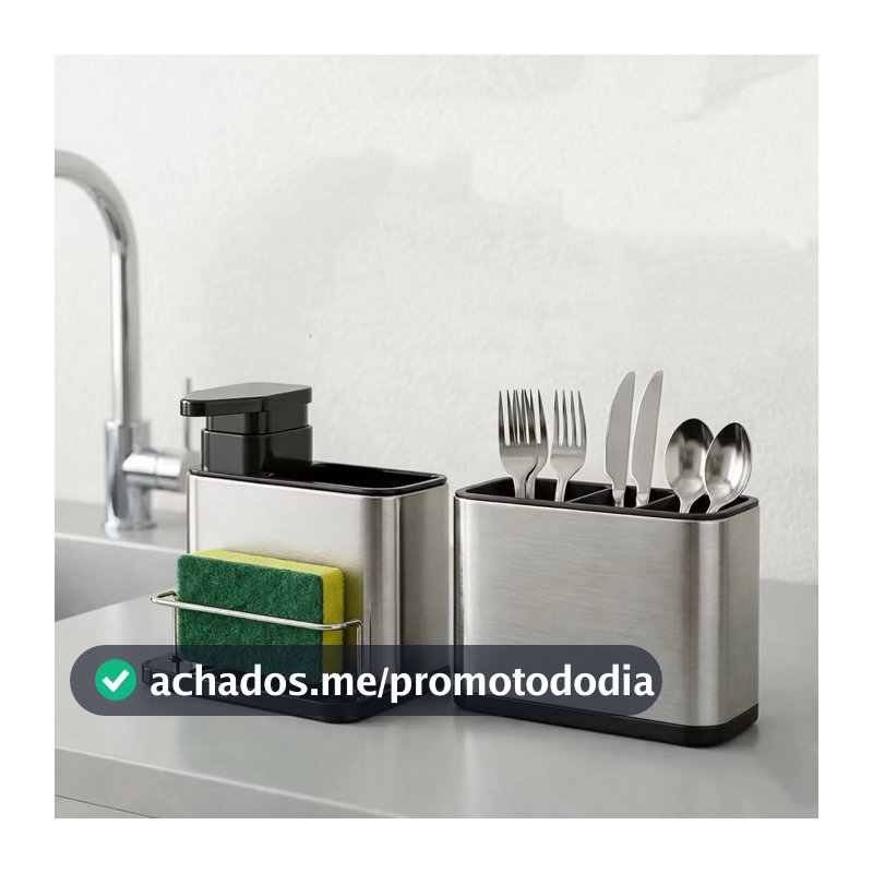 Kit 2em1 Escorredor Talheres + Dispenser Detergente Aço Inox Bancada Cozinha