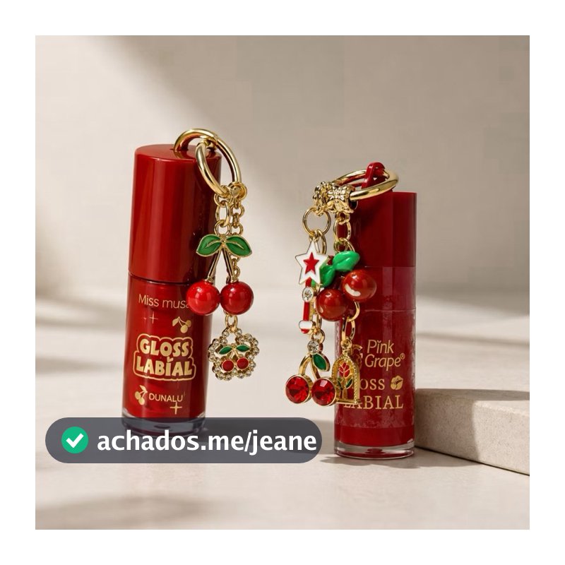 Kit Gloss Labial Cherry Bomb Lançamento Cereja Chaveiro Brilho Hidratante Pingente Cereja