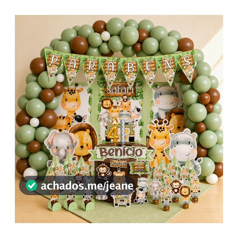Kit Festa Mesversário Safari Aquarela Personalizado 78 Itens Decoração Completa Bebê Lembrancinhas