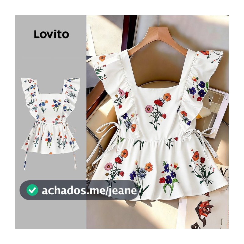 Lovito Blusa Casual Feminina com Flores e Babados primavera/verão L190ED666