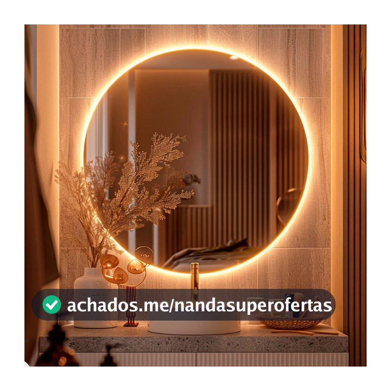 Espelho Decorativo Redondo para Escritório Sala Quarto Banheiro c/ Led 60cm 50cm 40cm 30cm + Suporte