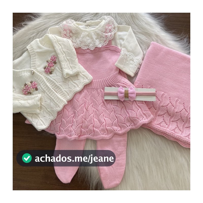 Saída Maternidade com Manta Aurora 6 Peças - Rosa Chiclete Off White Roupas Infantis Moda Infantil Criança Recém-Nascido