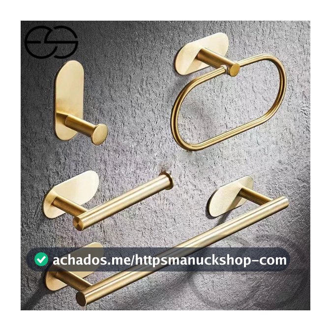 Kit Acessórios Banheiro Cabide Toalheiros Papeleira 4 Peças Dourado ES