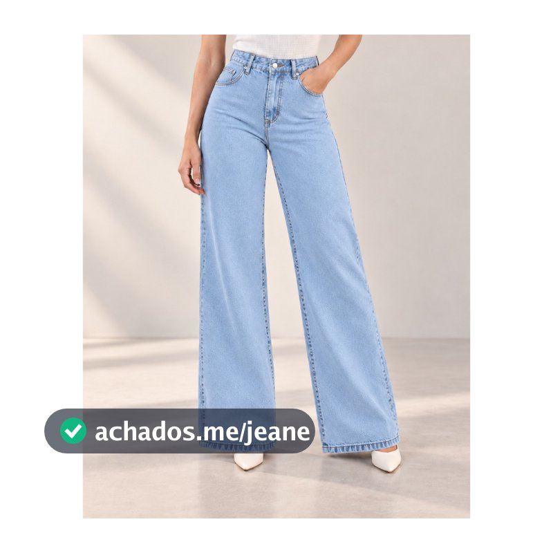Calça Jeans Feminina Wide Leg Pantalona Cintura Alta Larga Casual Social Trabalho